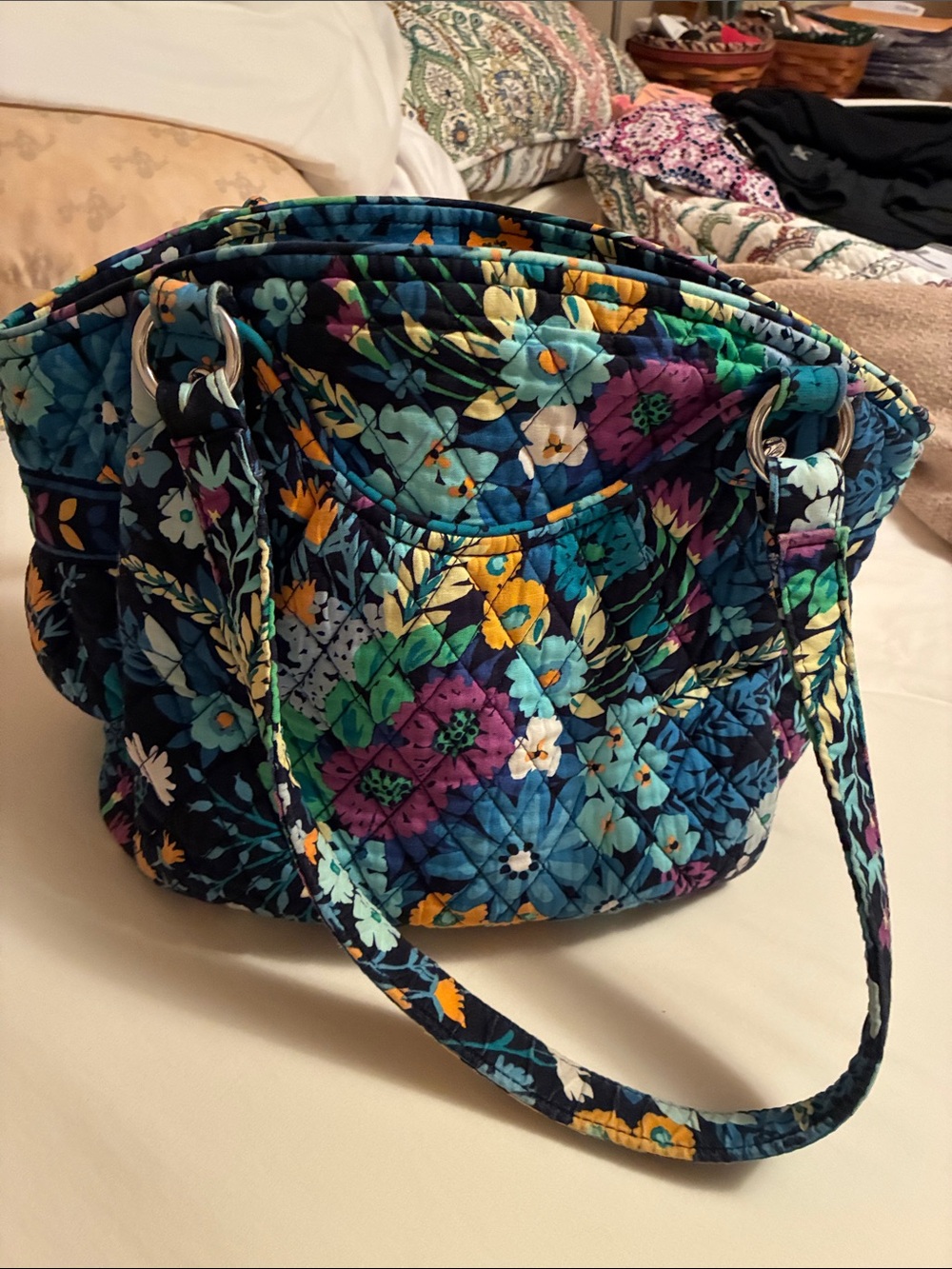 Vera Bradley Navy Multi Floral Quilted Shoulder Bag.  Retired printer Midnight B